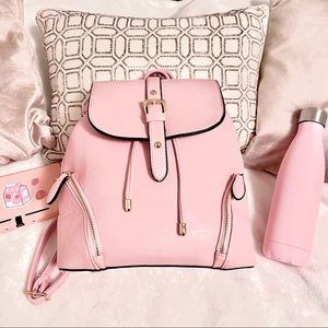 Pink faux leather mini backpack